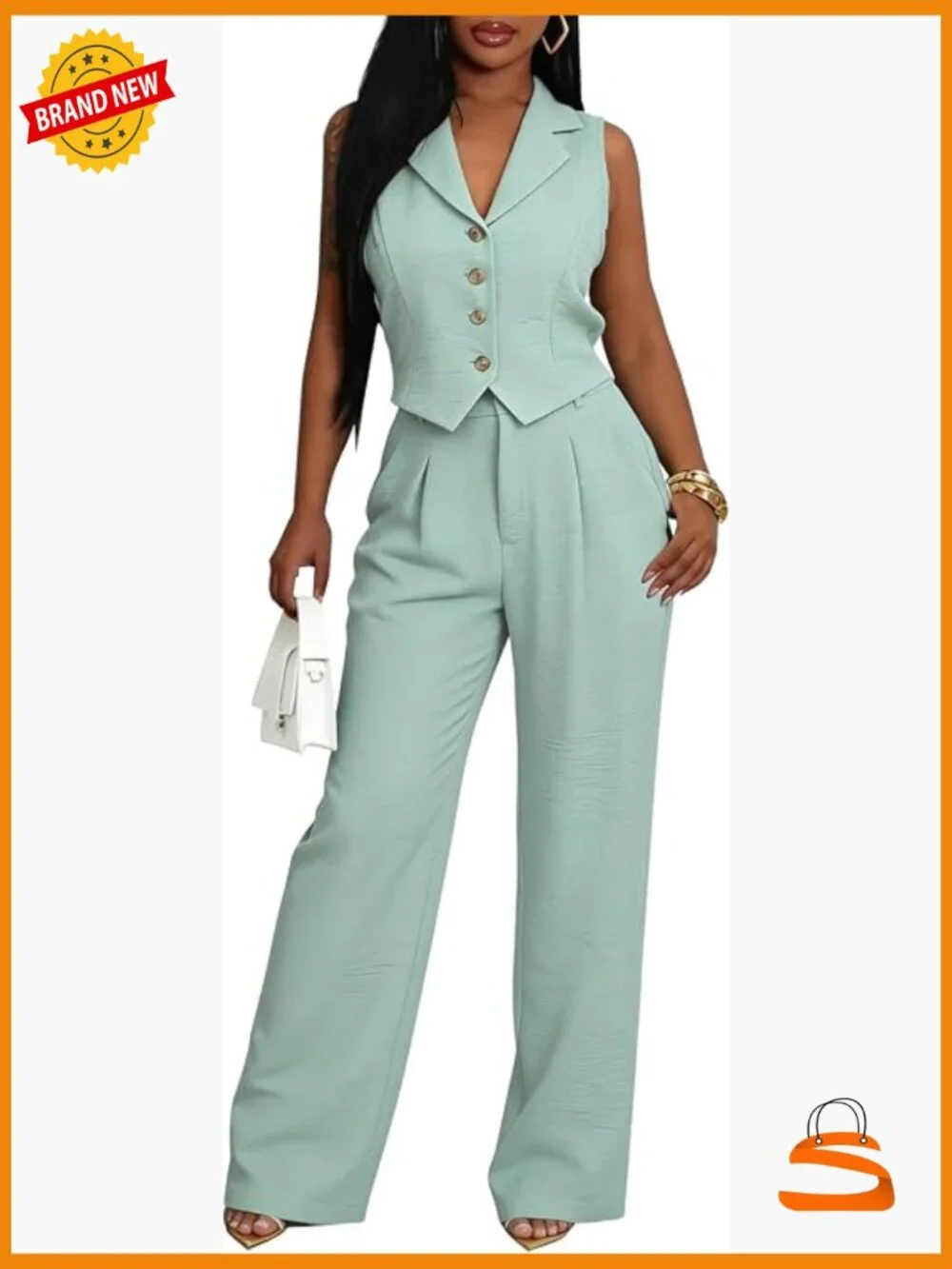 Vest Blazer Wide Leg Pants 2 Piece Set Sleeveless Matching Suit